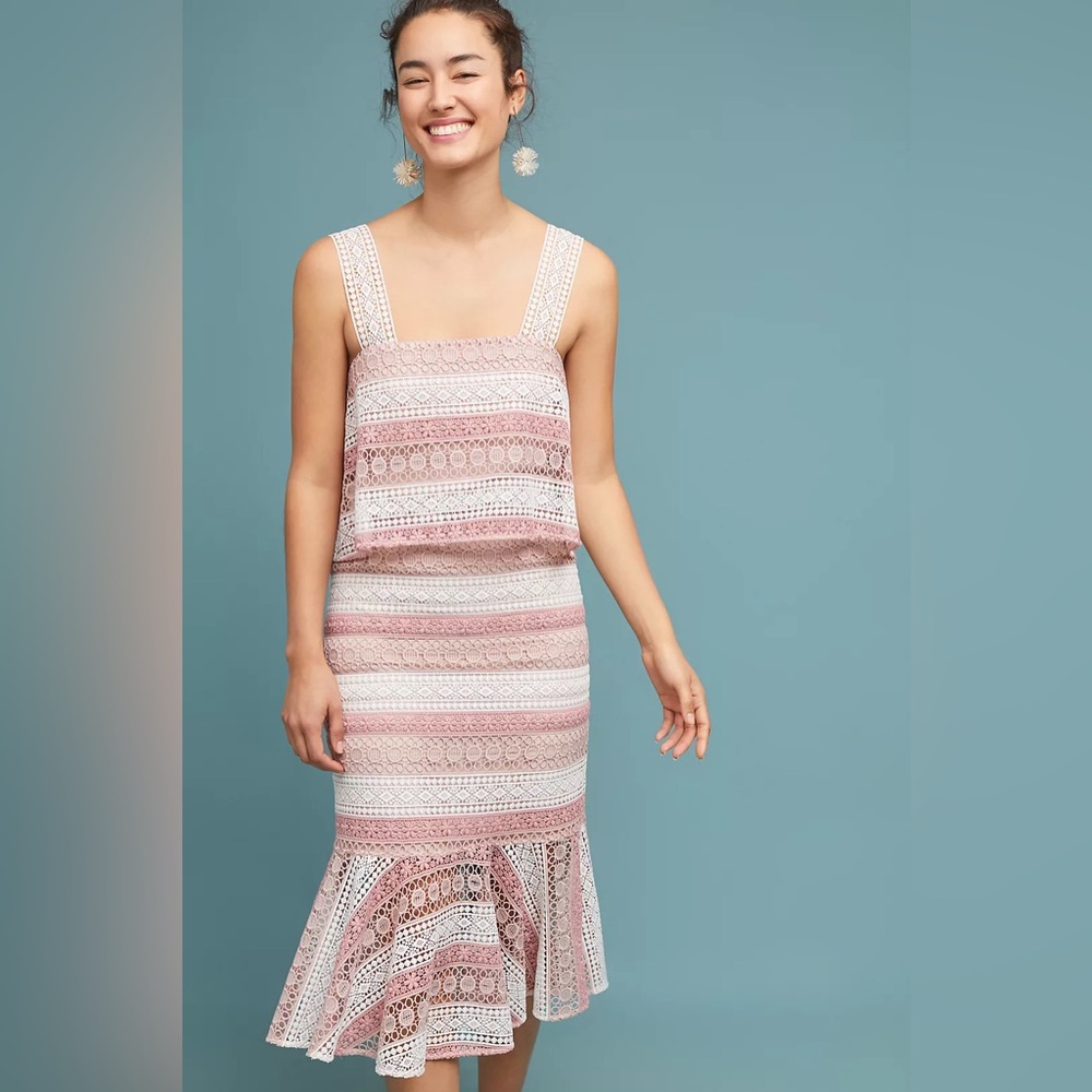 🆕NWT Shoshanna Kiaora Lace Dress hard to find Anthropologie pink lace midi dress